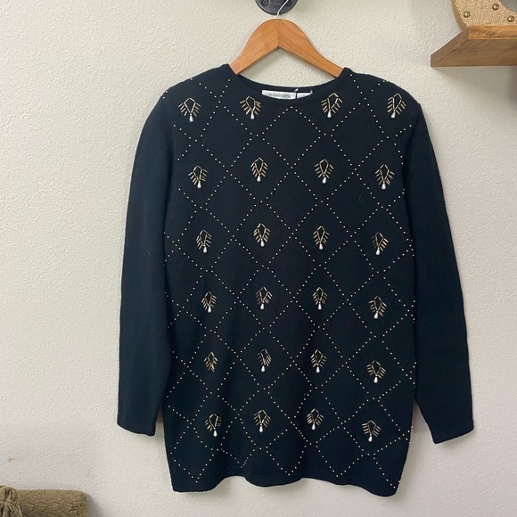Liz Claiborne Sweaters - LIZ CLAIBORNE COLLECTION vintage black sweater beaded lambs wool blend Small